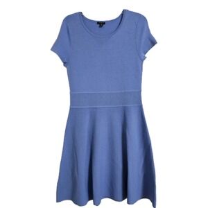 Ann Taylor Fit Flare Dress Women's Petite Lg Blue Stretchy Cap Sleeve Round Neck